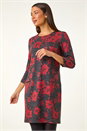 Red Floral Print Pocket Shift Stretch Dress, Image 4 of 5