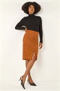 Tan Faux Suede Pencil Stretch Skirt, Image 2 of 5