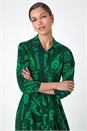 Green Floral Leaf Print Midi Shirt Dress, Image 3 of 5
