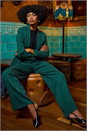 Green Stripe Wide Leg Trouser, Image 1 of 7