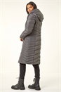 Charcoal Hooded Quilted Coat, Image 3 of 5