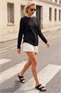 Black Long Sleeve Jersey Top, Image 2 of 4