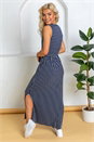 Navy  Striped Draw Cord Maxi Dress, Image 2 of 4