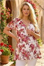 Red Curve Floral Lace Zip Front Blouse, Image 2 of 4