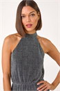 Silver Sparkle Halter Neck Stretch Midi Dress, Image 4 of 5