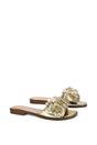 Gold XY LONDON Gold Flat Slip On Slider Sandals With Floral Detail, Image 3 of 6