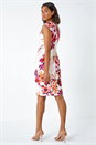 Ivory  Floral Print Ruched Shift Bodycon Wrap Dress, Image 3 of 5