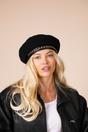 Black Beret Hat With Chain Detail In Black, Image 1 of 5