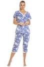 Light Blue Camille Lingerie Light Blue Lightweight Floral Capri Pyjama Set, Image 1 of 5
