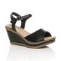 Black AJVANI Black High Wedge Heels Ankle Strap Cork Sandals, Image 1 of 6