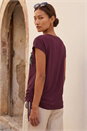 Burgundy Sequin Pocket Side Ruched T-Shirt, Image 3 of 4