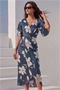 Navy Floral Print Wrap Twist Dress, Image 1 of 4