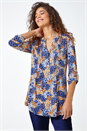ORANGE Ditsy Floral Pintuck 3/4 Sleeve Jersey Shirt, Image 1 of 5
