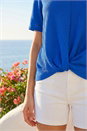 Royal Blue Petite Textured Twist Hem Top, Image 4 of 4