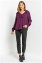 Aubergine Chiffon Frill Neck Detail Top, Image 3 of 4