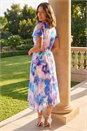 Blue Petite Twist Front Dobby Print Dress, Image 3 of 4