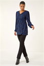 Navy  Abstract Print V-Neck Tunic Top, Image 2 of 5