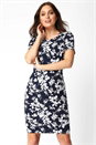 Navy Floral Print Bodycon Dress, Image 1 of 5