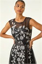 Black Embroidered Tie Waist Midi Dress, Image 5 of 6