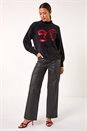 Black Festive Sparkly Bow Knit Jumper, Image 1 of 5