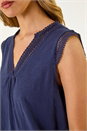 Navy  Sleeveless V-Neck Lace Trim Cotton Top, Image 5 of 5