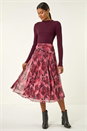 Red Rose Print Mesh Layered Skirt, Image 3 of 5
