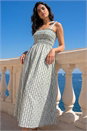 Mint Dusk Polka Dot Stripe Shirred Midi Dress, Image 1 of 4