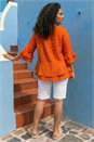 Orange Curve Layered Sleeve Top, Image 3 of 4