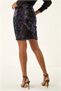 Midnight Blue Sequin Embellished Velour Stretch Skirt, Image 3 of 7