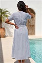 Blue Stripe Tie Waist Midi Dress, Image 2 of 4