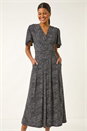 Black Spot V-Neck Midi Wrap Dress, Image 2 of 5