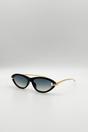 Black Bold Oval Angular Sunglasses in Black, Image 3 of 5
