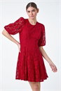 Red Cotton Blend Lace Bell Sleeve Dress, Image 1 of 5
