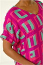 Magenta Geometric Print V-Neck Top, Image 5 of 5