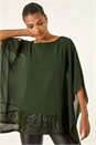 Dark Green Sequin Hem Contrast Tunic Top, Image 4 of 5