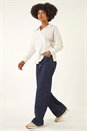 Cream  Ribbed Collared Stretch Top, Image 2 of 5