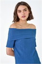 Denim Textured Stretch Bardot Top, Image 4 of 6