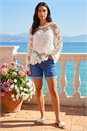 Ivory  Floral Open Crochet Knit Tunic, Image 2 of 4