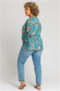 Dark Green Curve Textured Spot Frill Detail Top, Image 2 of 4