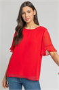 Red Plain Frill Detail Chiffon Top, Image 1 of 4