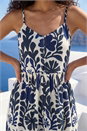 Navy  Petite Print Strappy Button Midi Dress , Image 4 of 4