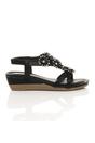Black Mid Wedge Diamante T-Bar Slingback Sandals, Image 2 of 6