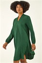 Green Textured V-Neck Swing Dress, Image 2 of 5