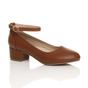 Tan AJVANI Tan Low Block Heel Ankle Strap Court Shoes, Image 1 of 6