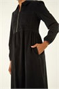 Black Corduroy Zip Detail Midi Dress, Image 5 of 5