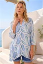Blue Leaf Print Wrap Hem Tunic Top, Image 1 of 4