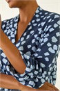 Navy  Spot Print V-Neck Stretch Top, Image 5 of 5