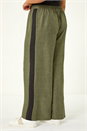 Khaki Curve Side Stripe Wide Leg Trouser, Image 3 of 5