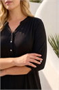 Black Curve Buttoned Stretch Top, Image 4 of 4