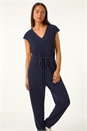 Navy Petite Tie Waist Rib Jersey Jumpsuit, Image 1 of 5